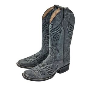 Circle G Boots Womens Size 9.5 Gray Leather Western Cowboy Square Toe 5155
